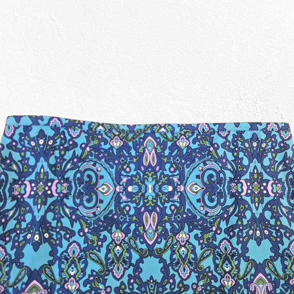 Talbots Baroque Paisley Print Blue Purple Green Cotton Blend Pencil Skirt Size 8 - Picture 3 of 9